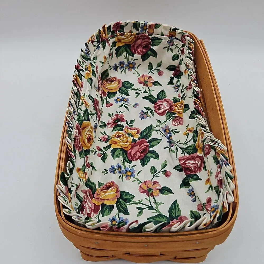 Longaberger Rectangle Basket 14” with Floral Liner 1995